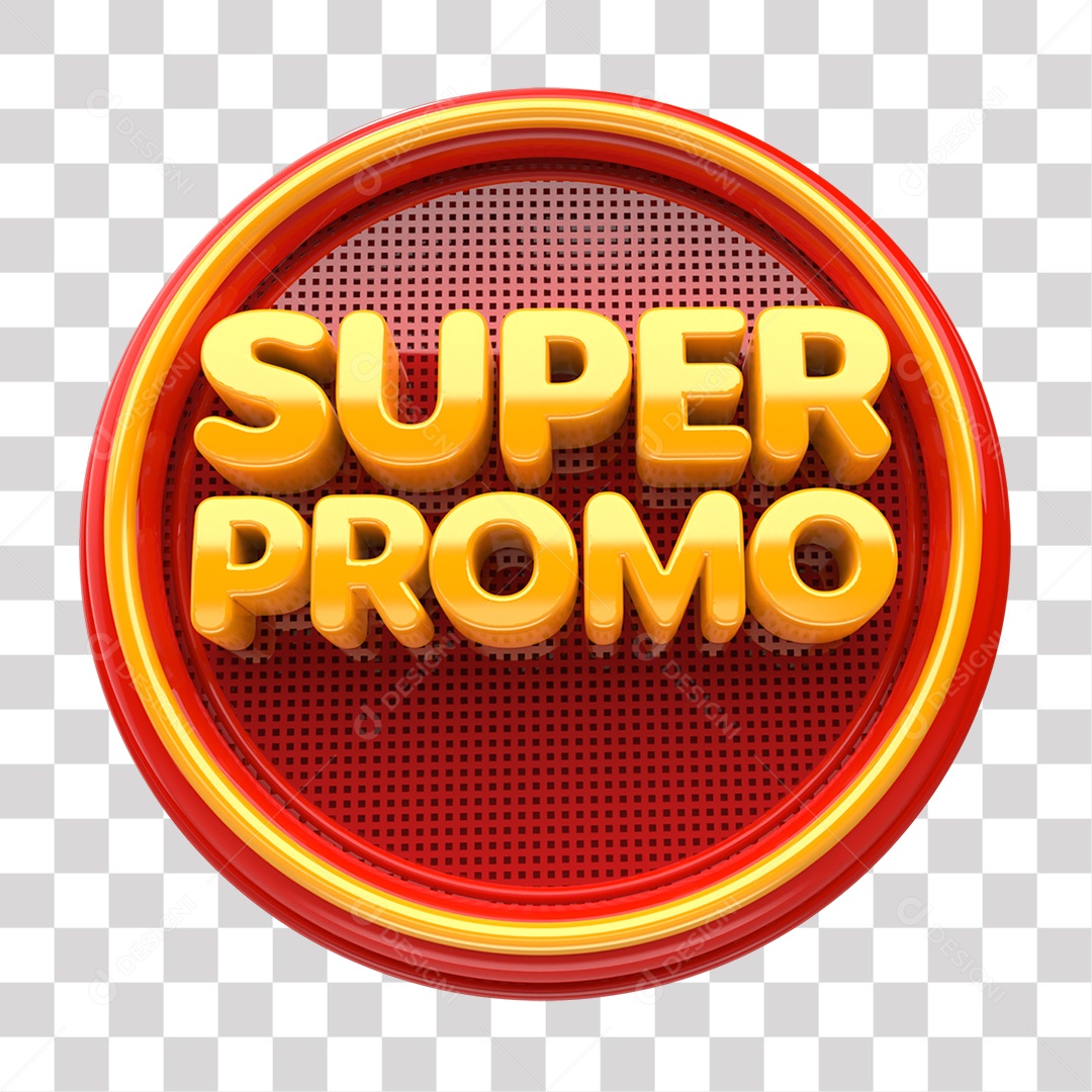 Super Promo Selo 3D Amarelo e Vermelho para Composição PNG Transparente