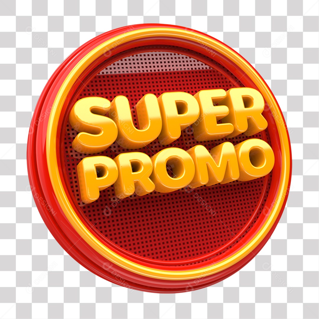 Selo 3D Super Promo Amarelo e Vermelho para Composição PNG Transparente
