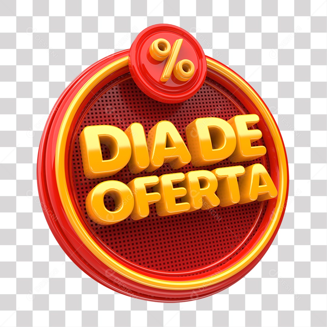 Dia de Oferta Selo 3D Amarelo e Vermelho para Composição PNG Transparente