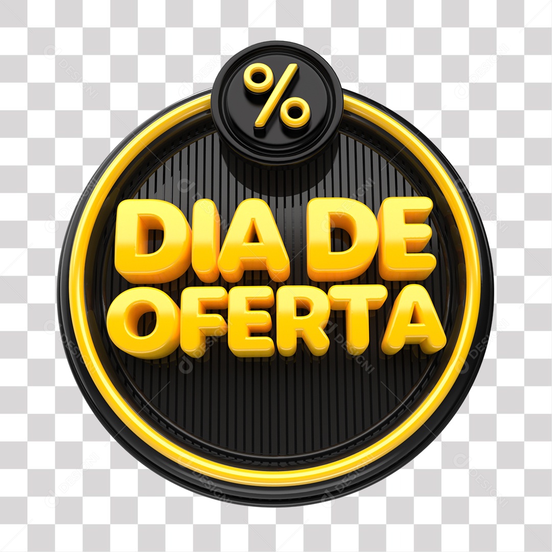 Dia de Oferta Selo 3D Amarelo e Preto para Composição PNG Transparente