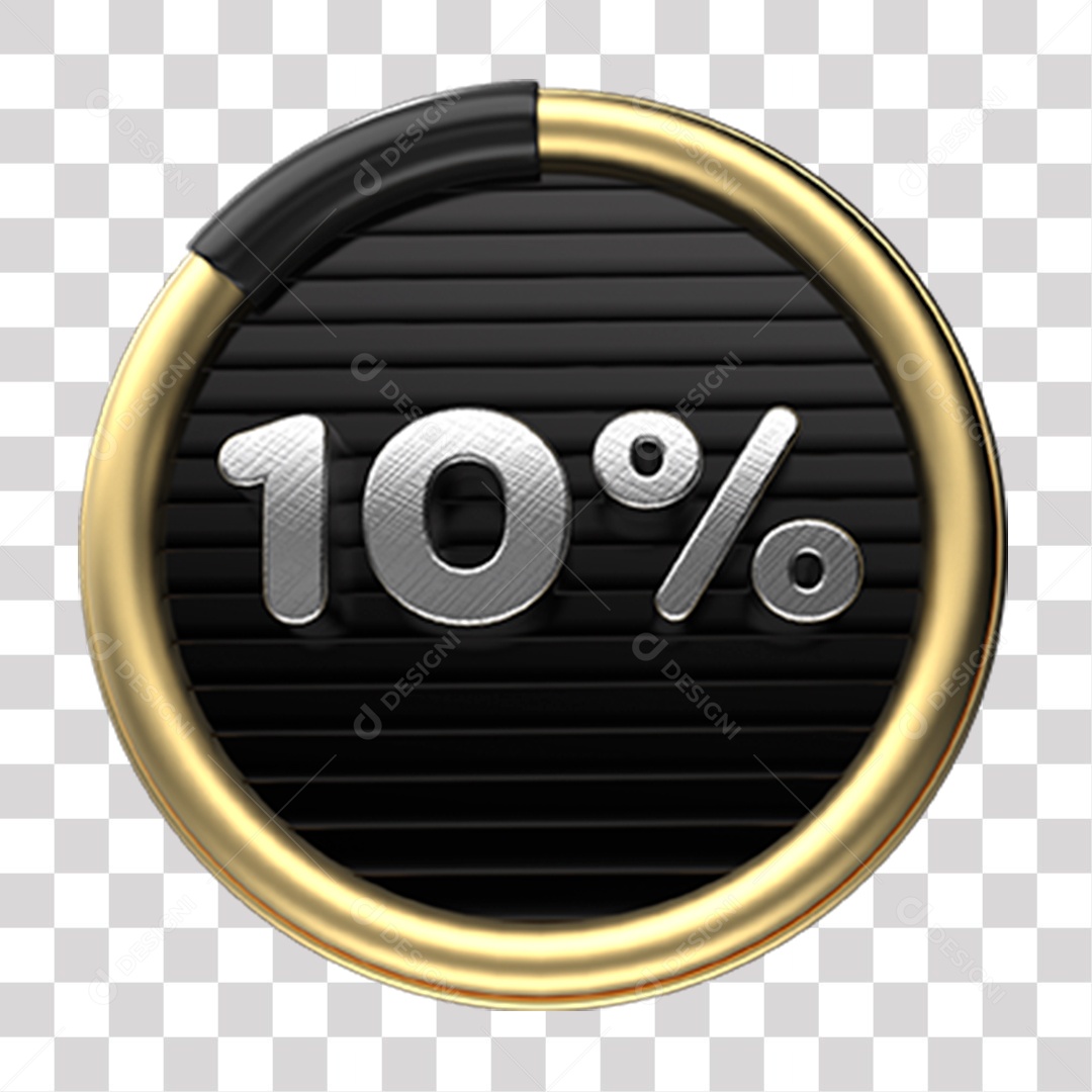 Número 10% Porcento de Desconto Elemento 3D Cinza Dourado e Preto para Composição PNG Transparente