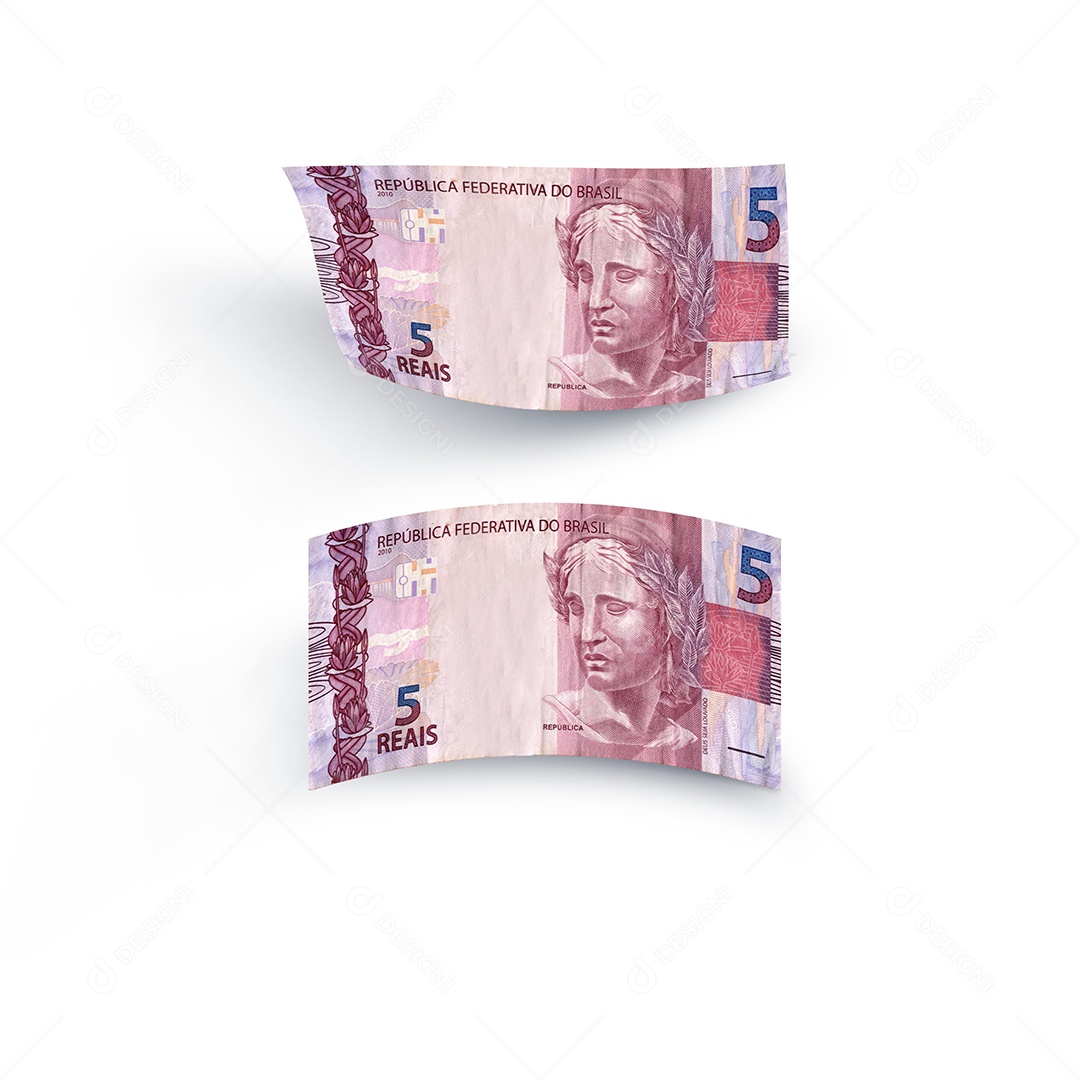 Elemento 3D Notas de Dinheiro 5 Reais Para Composição PSD