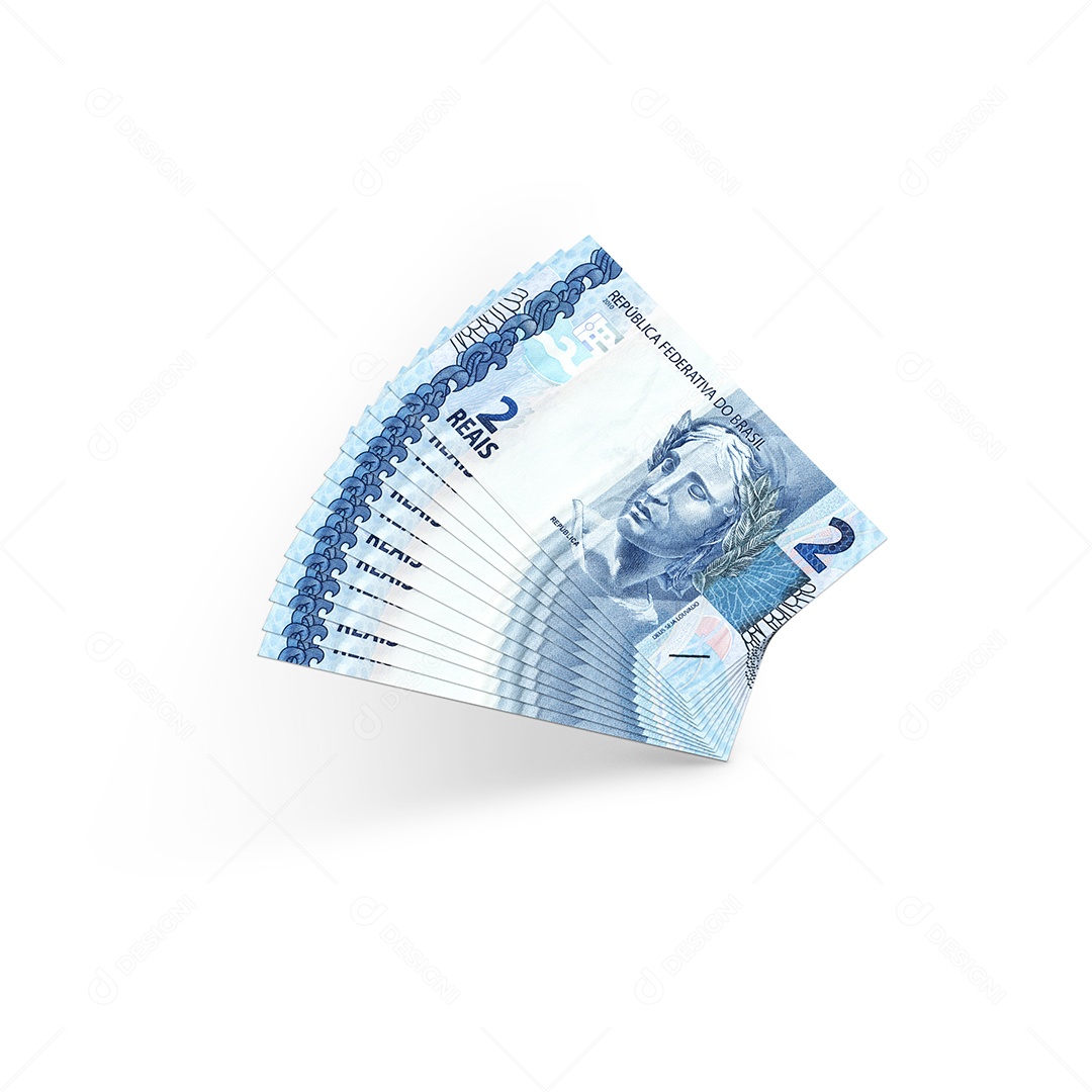 Elemento 3D Notas de Dinheiro 2 Reais Para Composição PSD