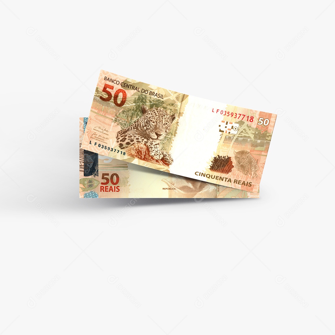 Elemento 3D Duas Notas de Dinheiro 50 Reais Para Composição PSD