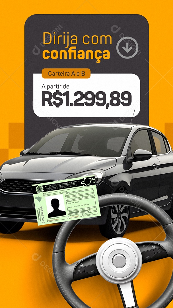 Story Auto Escola Dirija com Confiança Carteira A e B Social Media PSD Editável