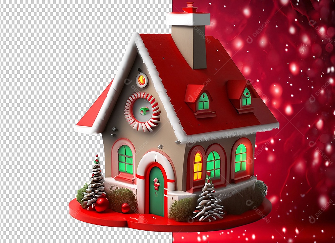 Casa com Decoração de Natal Elemento 3D para Composição PSD