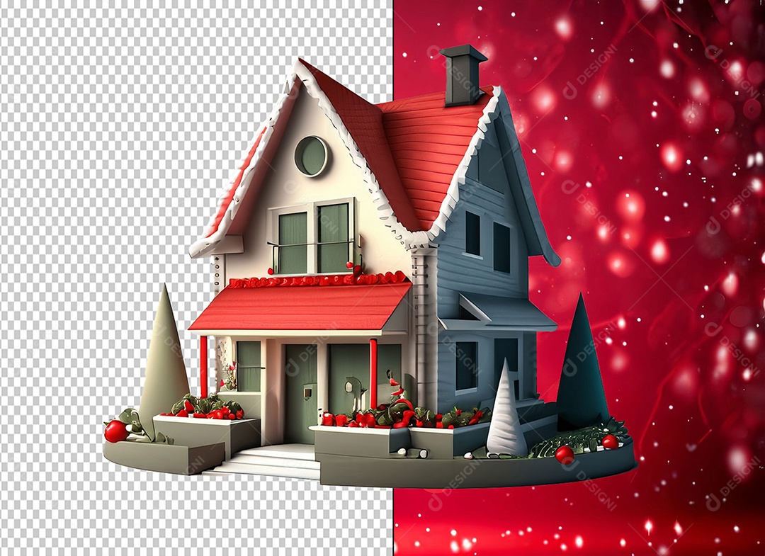 Casa com Decoração de Natal Elemento 3D para Composição PSD