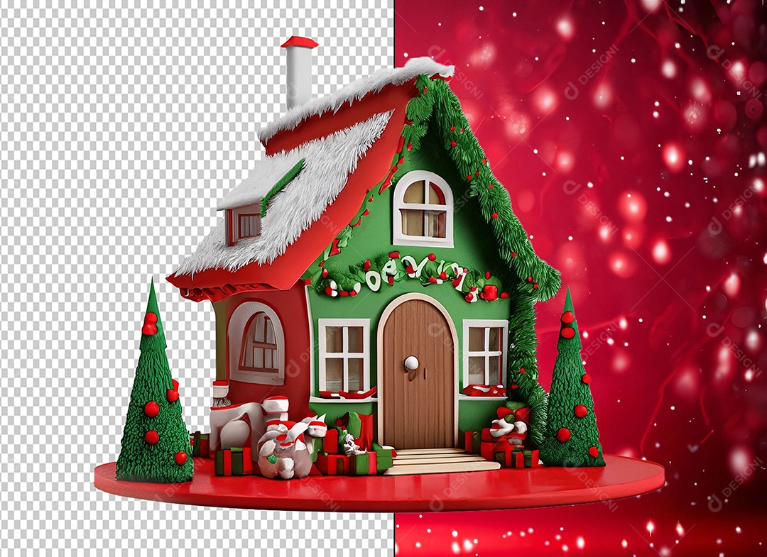 Casa com Decoração para Natal Elemento 3D para Composição PSD