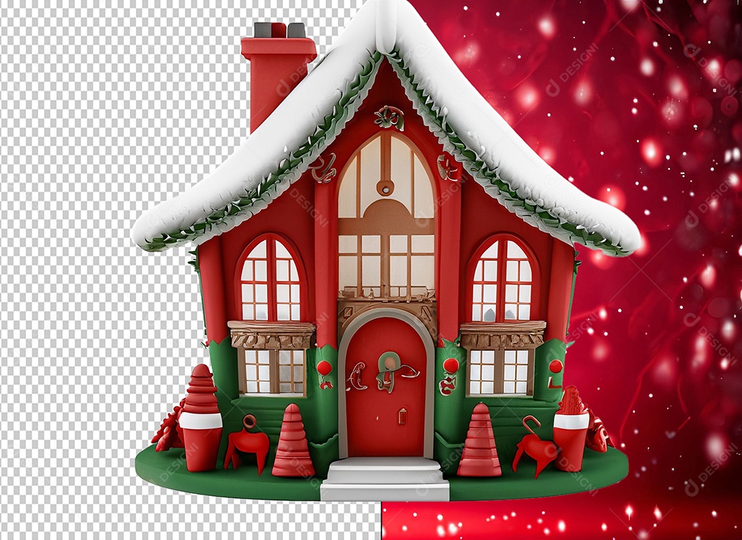 Casa com Decoração para Natal Elemento 3D para Composição PSD