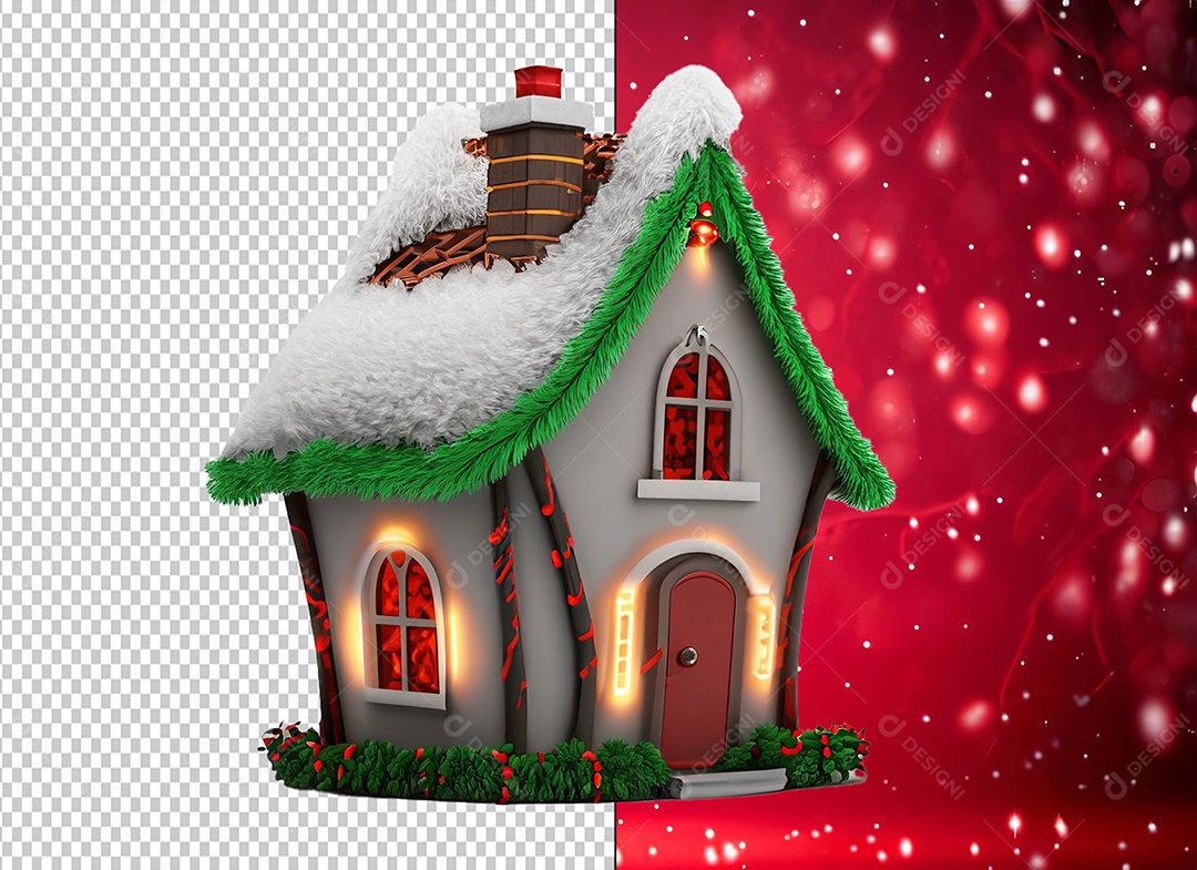 Casa com Decoração Natalina Elemento 3D de Natal para Composição PSD