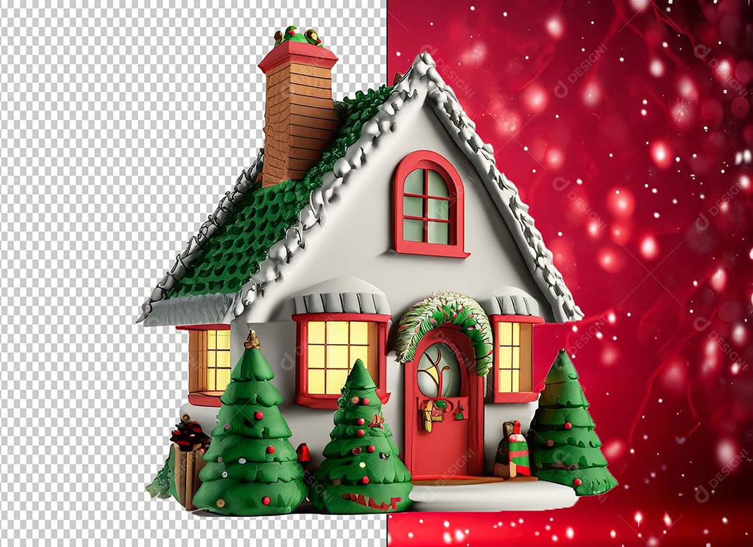 Elemento 3D Casa com Decoração Natalina de Natal para Composição PSD