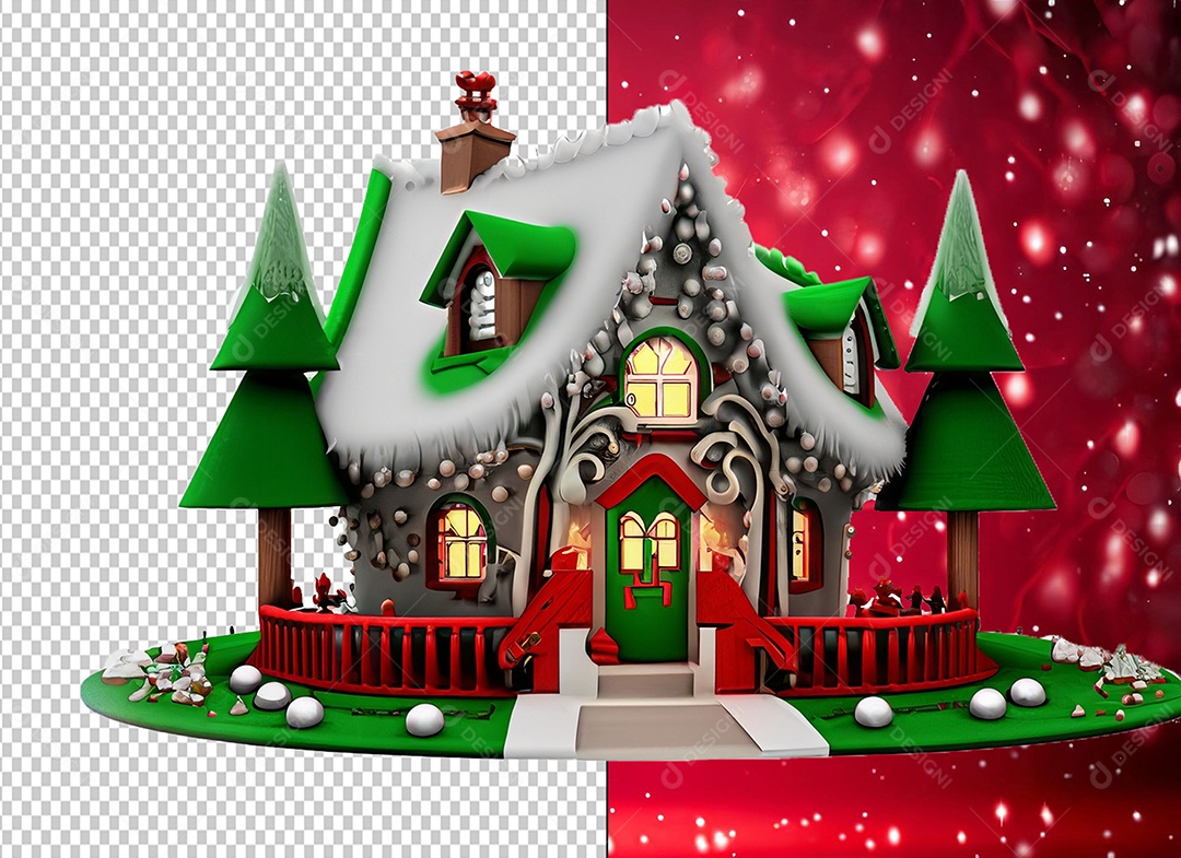 Elemento 3D Casa com Decoração Natalina de Natal para Composição PSD