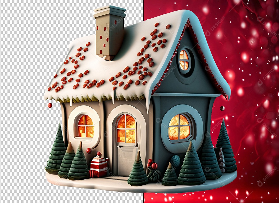 Elemento 3D Casa com Decoração Natalina de Natal para Composição PSD
