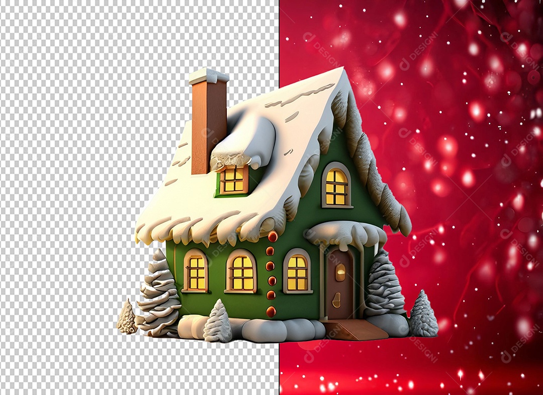 Elemento 3D Casa com Decoração Natalina de Natal para Composição PSD