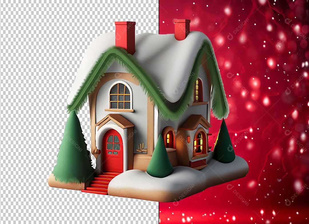 Elemento 3D Casa com Decoração Natalina de Natal para Composição PSD