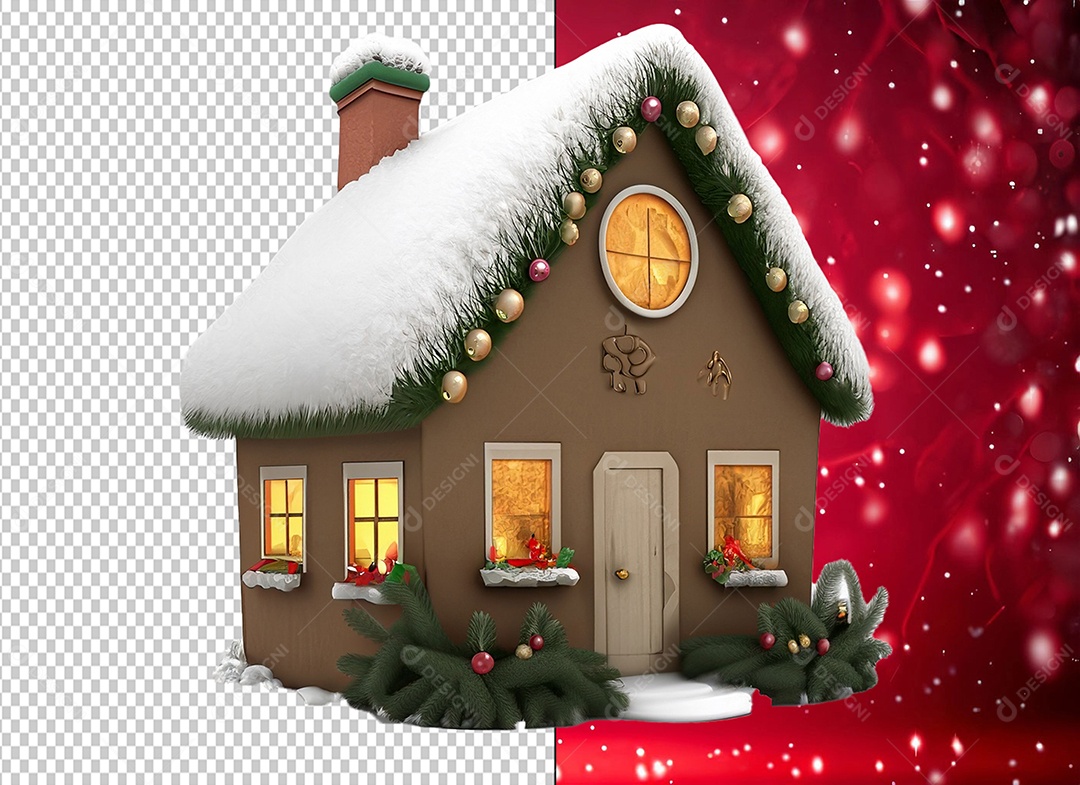 Casa com Decoração Natalina Elemento 3D de Natal para Composição PSD
