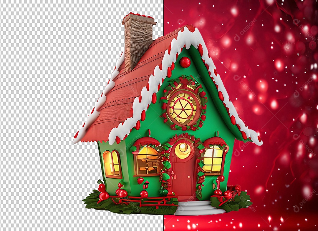 Casa com Decoração Natalina Elemento 3D de Natal para Composição PSD