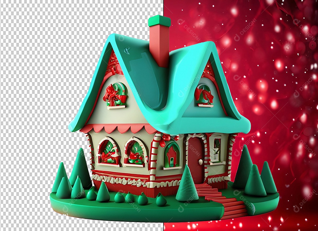 Casa com Decoração Natalina Elemento 3D de Natal para Composição PSD