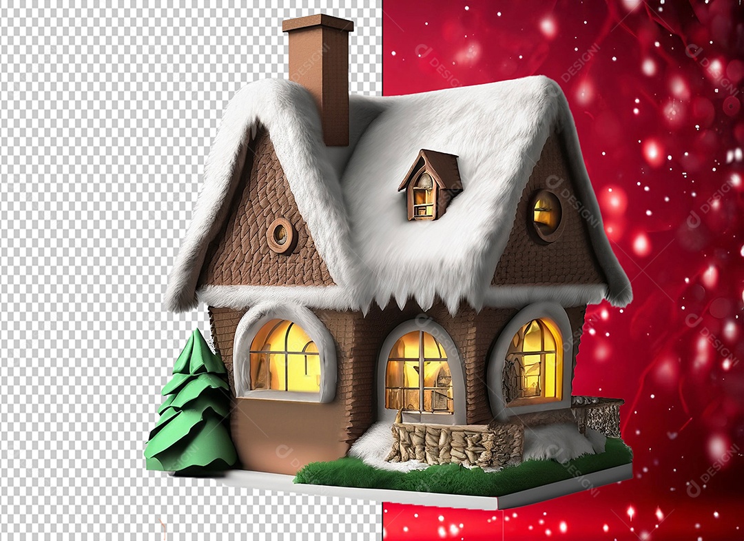 Elemento 3D Casa com Decoração Natalina para Composição PSD