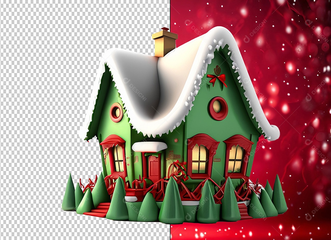 Elemento 3D Casa com Decoração Natalina para Composição PSD