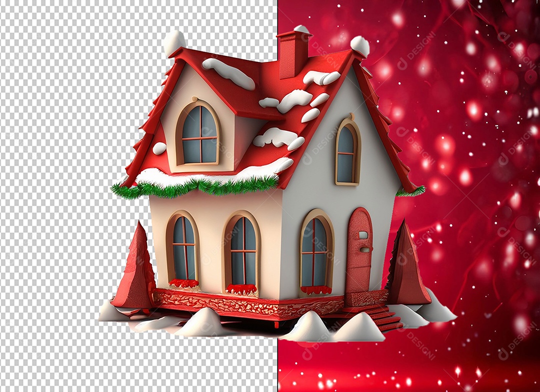 Elemento 3D Casa com Decoração Natalina para Composição PSD