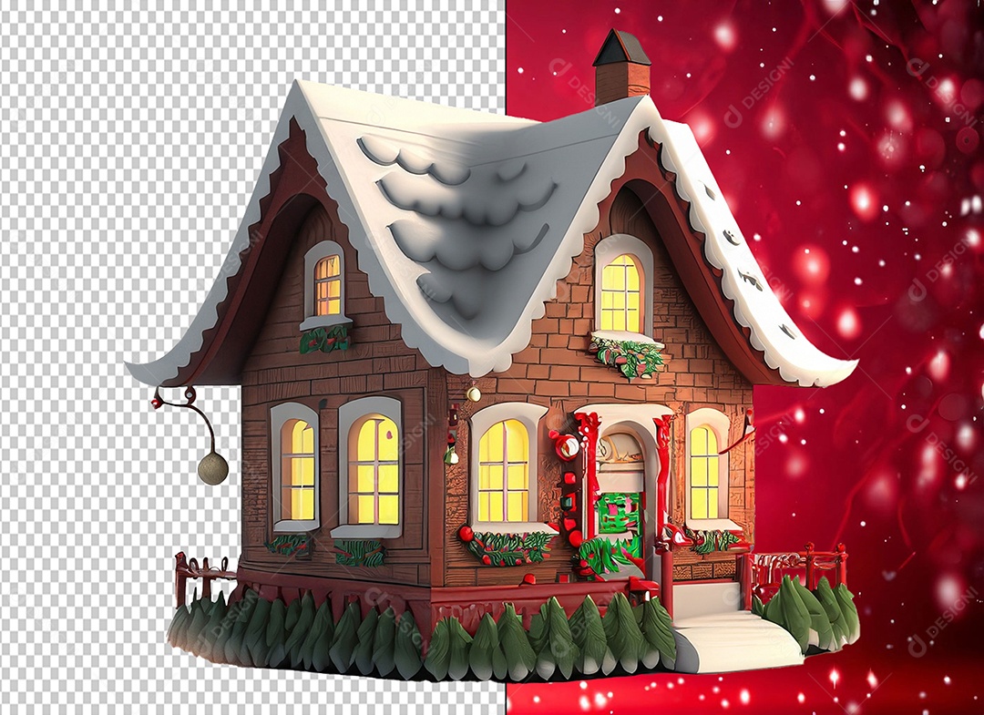 Casa com Decoração Natalina Elemento 3D para Composição PSD