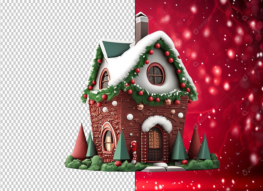 Casa com Decoração Natalina Elemento 3D de Natal para Composição PSD