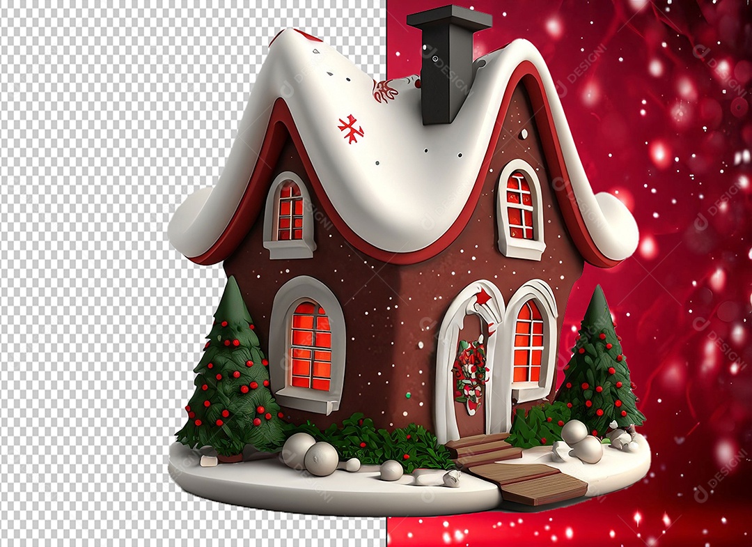 Casa com Decoração Natalina Elemento 3D de Natal para Composição PSD