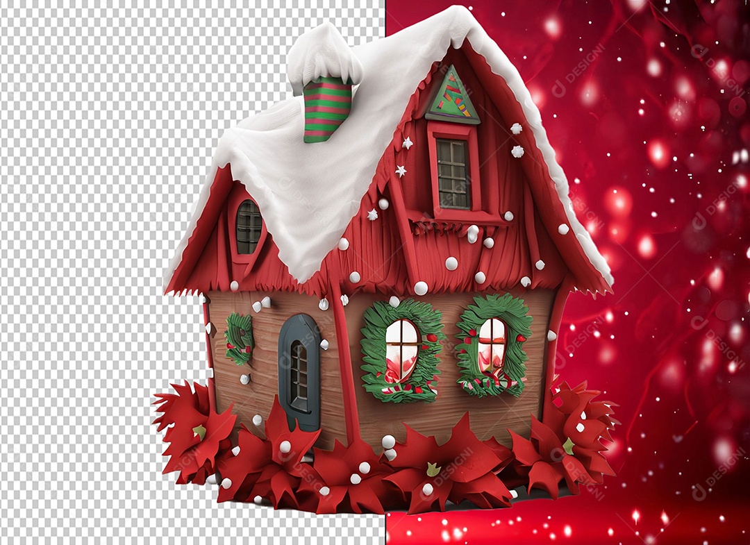 Casa com Decoração Natalina Elemento 3D de Natal para Composição PSD