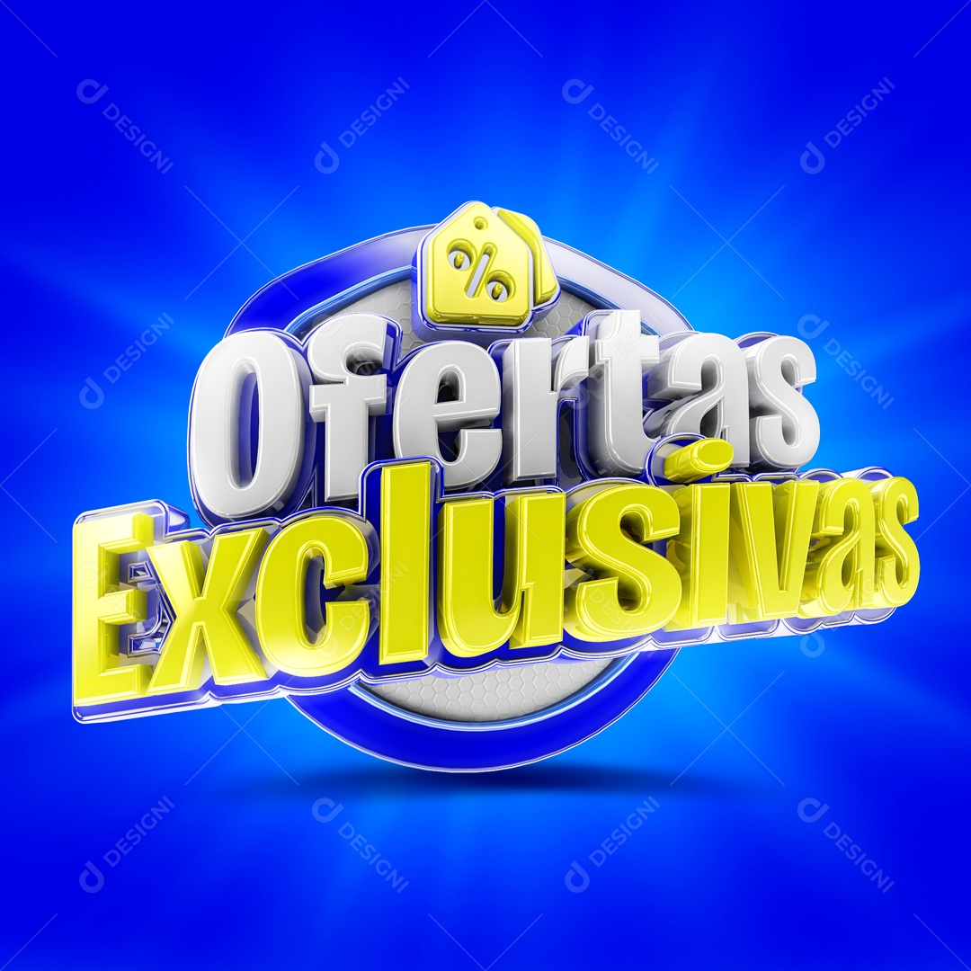 Selo 3D Azul Ofertas Exclusivas Para Composição PSD