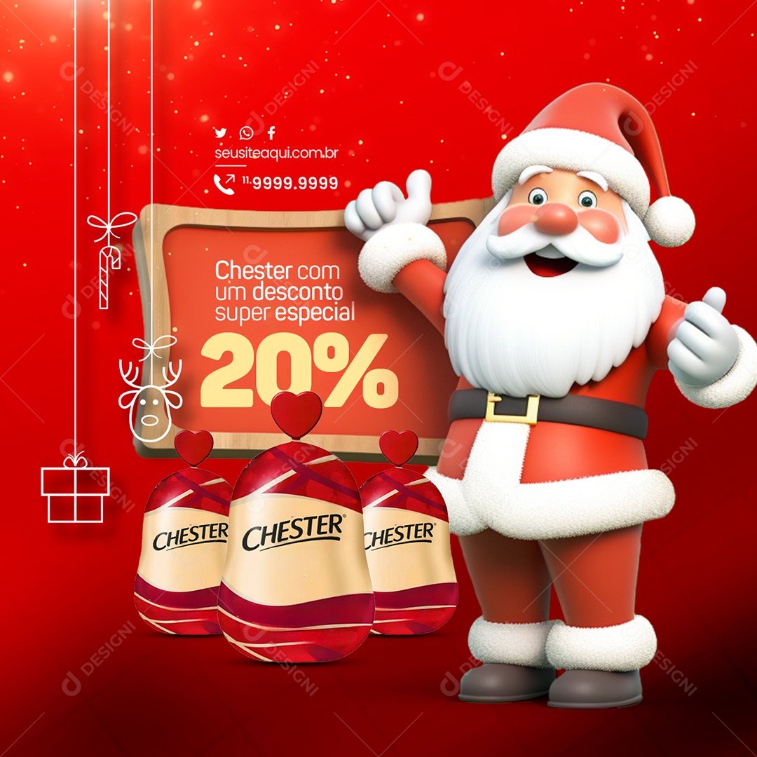 Supermercado Informativo Chester com Um Desconto Super Especial 20% Social Media PSD Editável