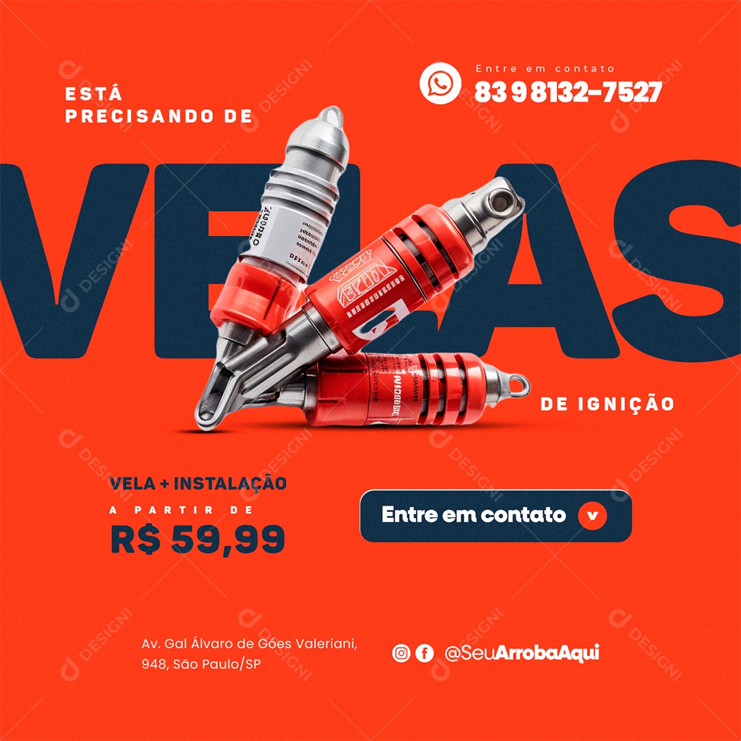Oficina Mecânica Está Precisando de Velas de Ignição Entre em Contato Social Media PSD Editável