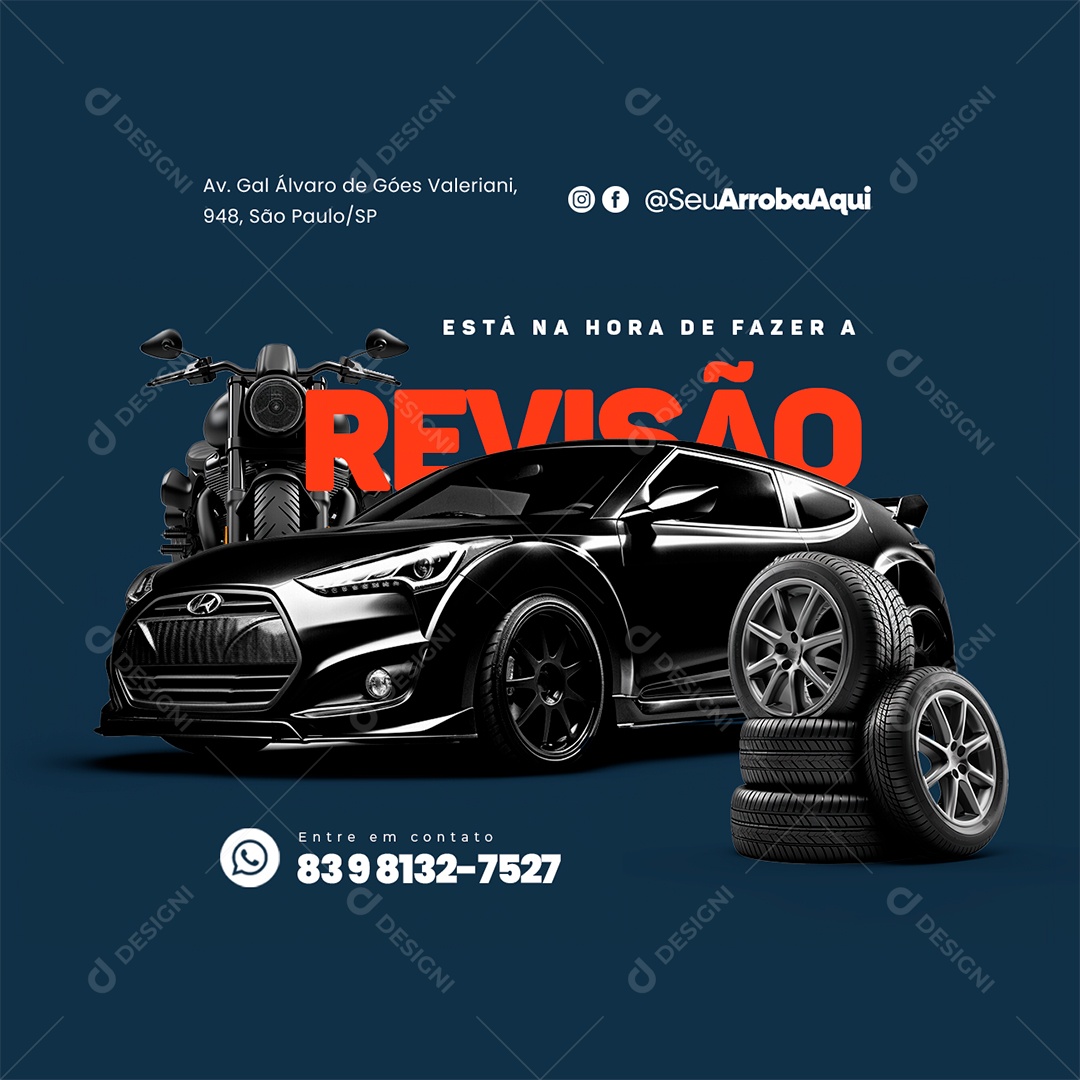 Oficina Mecânica Está na Hora de Fazer a Revisão Carro e Moto Social Media PSD Editável