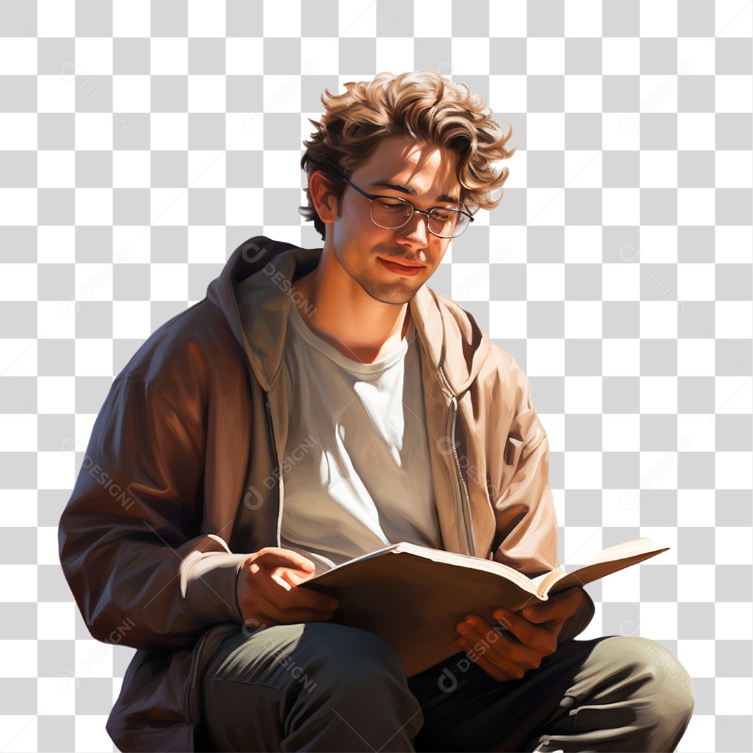Jovem Rapaz Lendo Livro PNG Transparente