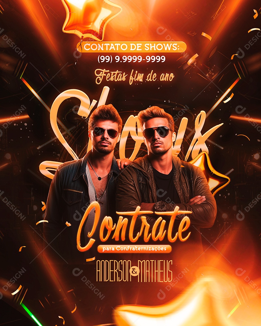Flyer Ano Novo Festas de Fim de Ano Contrate Anderson & Matheus Social Media PSD Editável