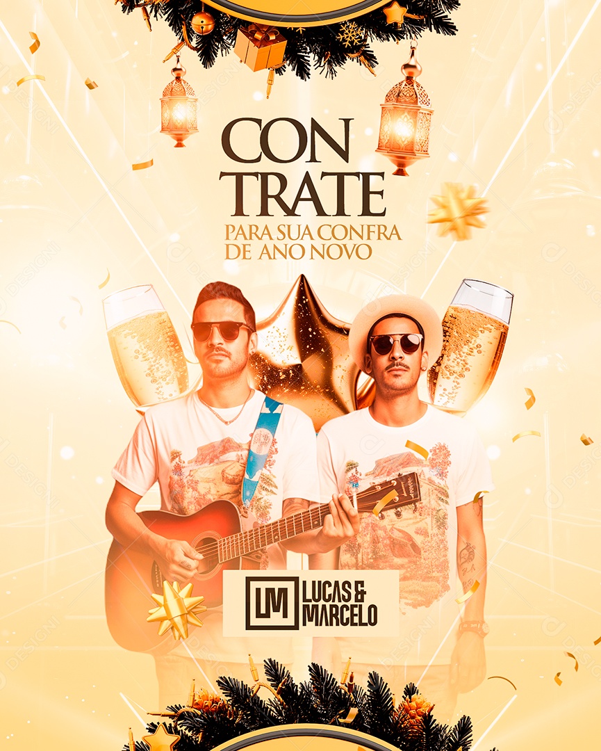 Flyer Ano Novo Contrate para sua Confra de Ano Novo Lucas & Marcelo Social Media PSD Editável