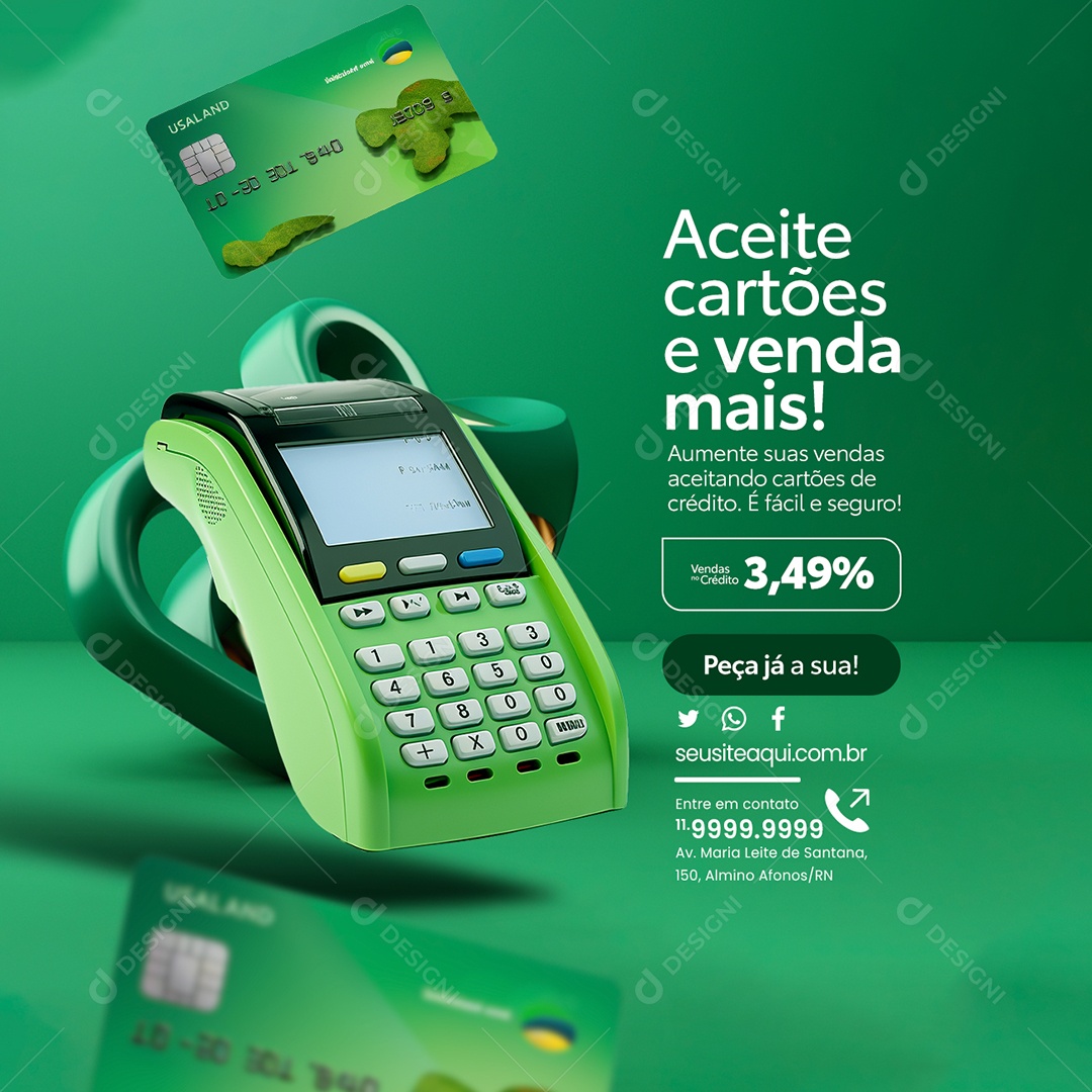 Cartão Aceite Cartões e Venda Mais Vendas no Crédito Peça Já a sua Social Media PSD Editável