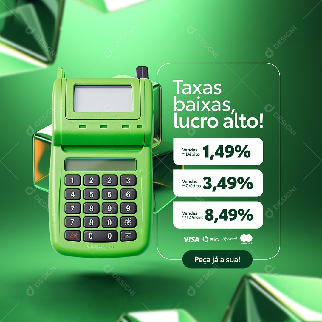 Cartão Taxas Baixas Lucro Alto Vendas no Débito Vendas no Crédito Vendas em 12 Vezes Social Media PSD Editável
