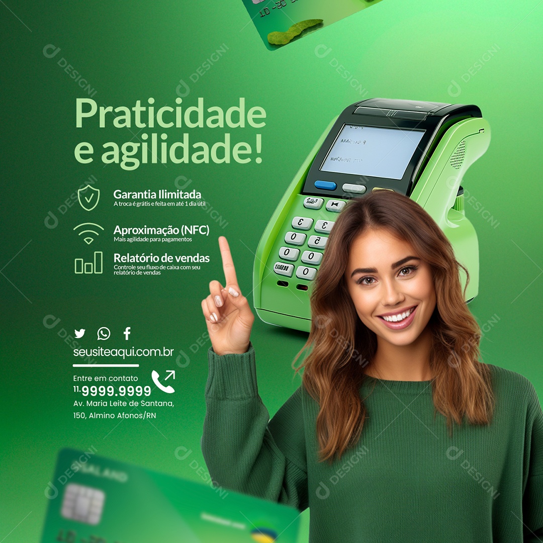 Cartão Praticidade e Agilidade Social Media PSD Editável