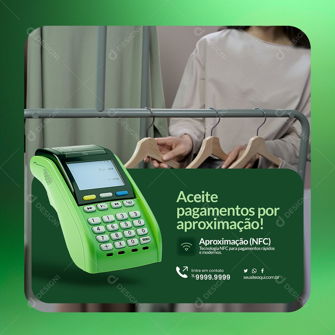 Cartão Aceite Pagamentos por Aproximação Social Media PSD Editável