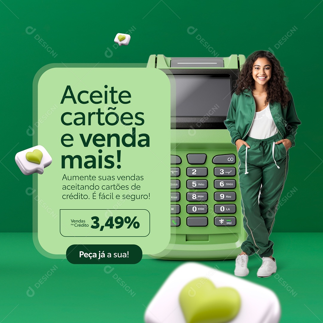 Cartão Aceite Cartões e Venda mais Peça Já a Sua Social Media PSD Editável