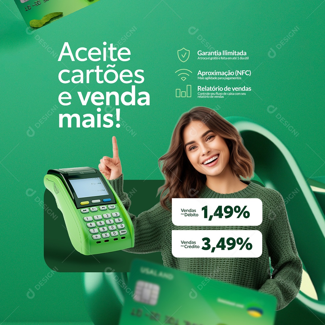 Cartão Aceite Cartões e Venda Mais Vendas no Débito e Vendas no Crédito Social Media PSD Editável