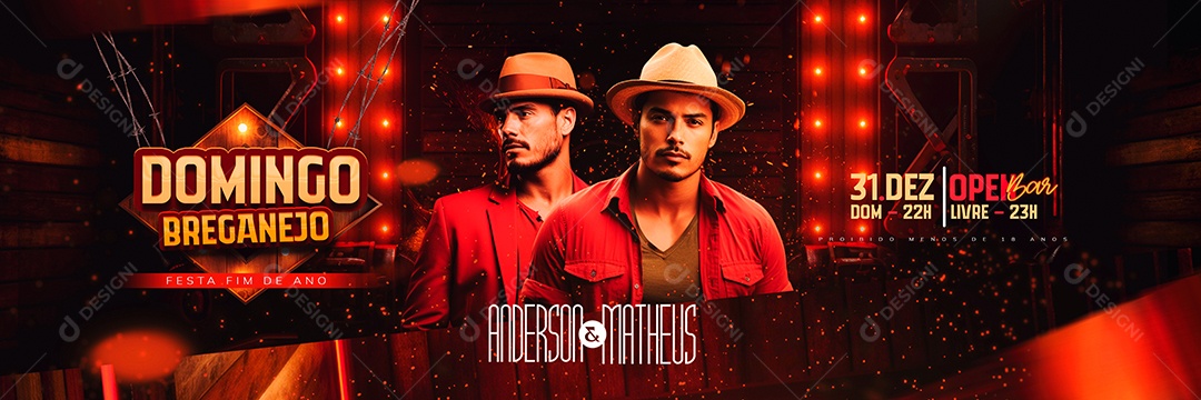 Carrossel Flyer Réveillon Domingo Breganejo Anderson & Matheus Festa Fim de Ano Social Media PSD Editável