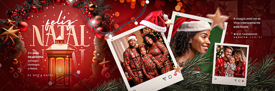 Social Media Carrossel Feliz Natal Em Cada Luz Piscante a Magia Contagia o Natal PSD Editável
