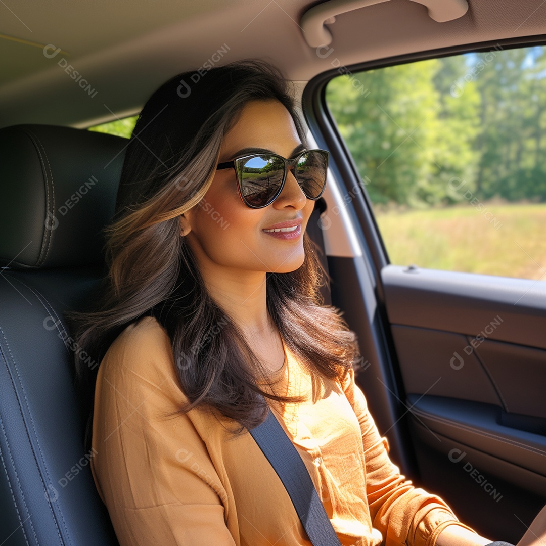 Mulher linda de óculos dirigindo