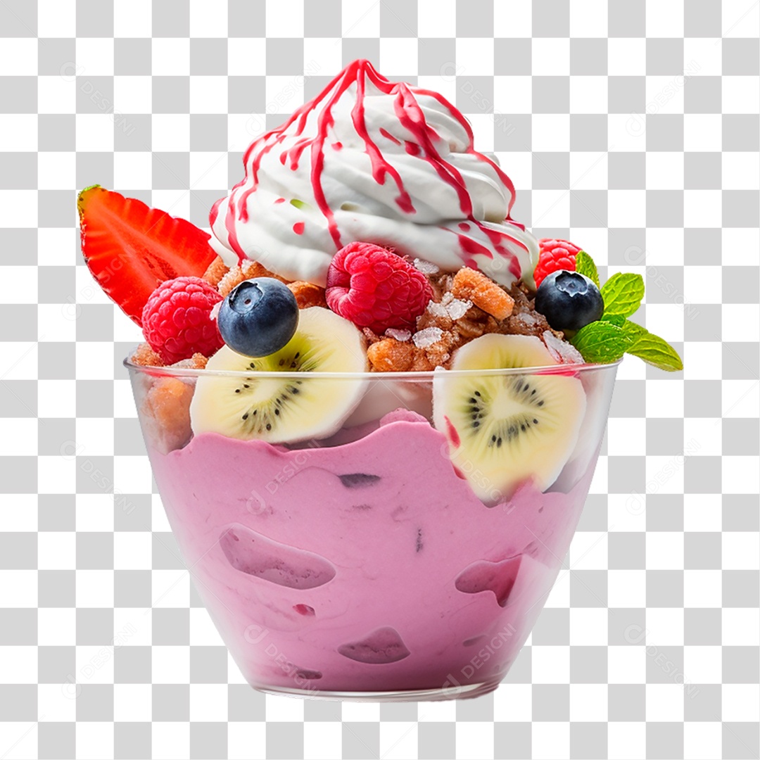Sorvete De Morango Com Frutas PNG Transparente