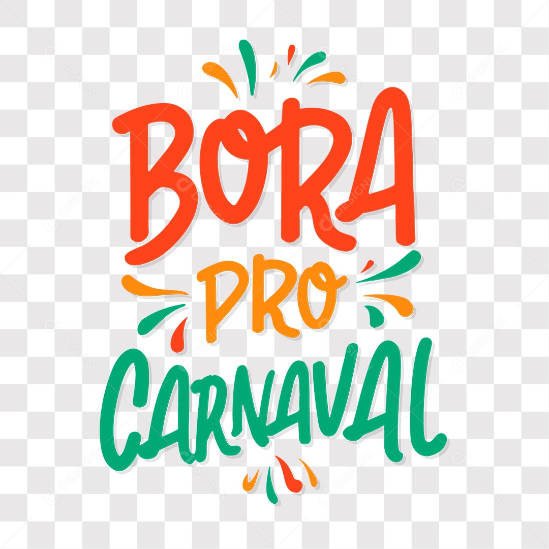 Lettering Bora Pro Carnaval Texto Vermelho Laranja e Verde EPS + PNG
