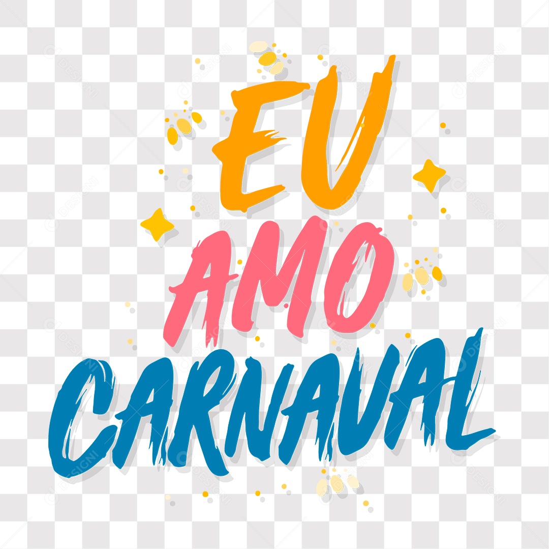 Lettering Eu Amo Carnaval Texto Laranja Rosa e Azul EPS + PNG