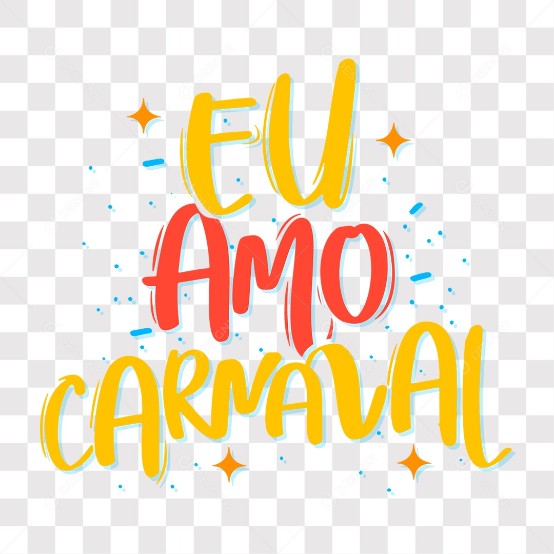 Lettering Eu Amo Carnaval Texto Amarelo e Vermelho EPS + PNG