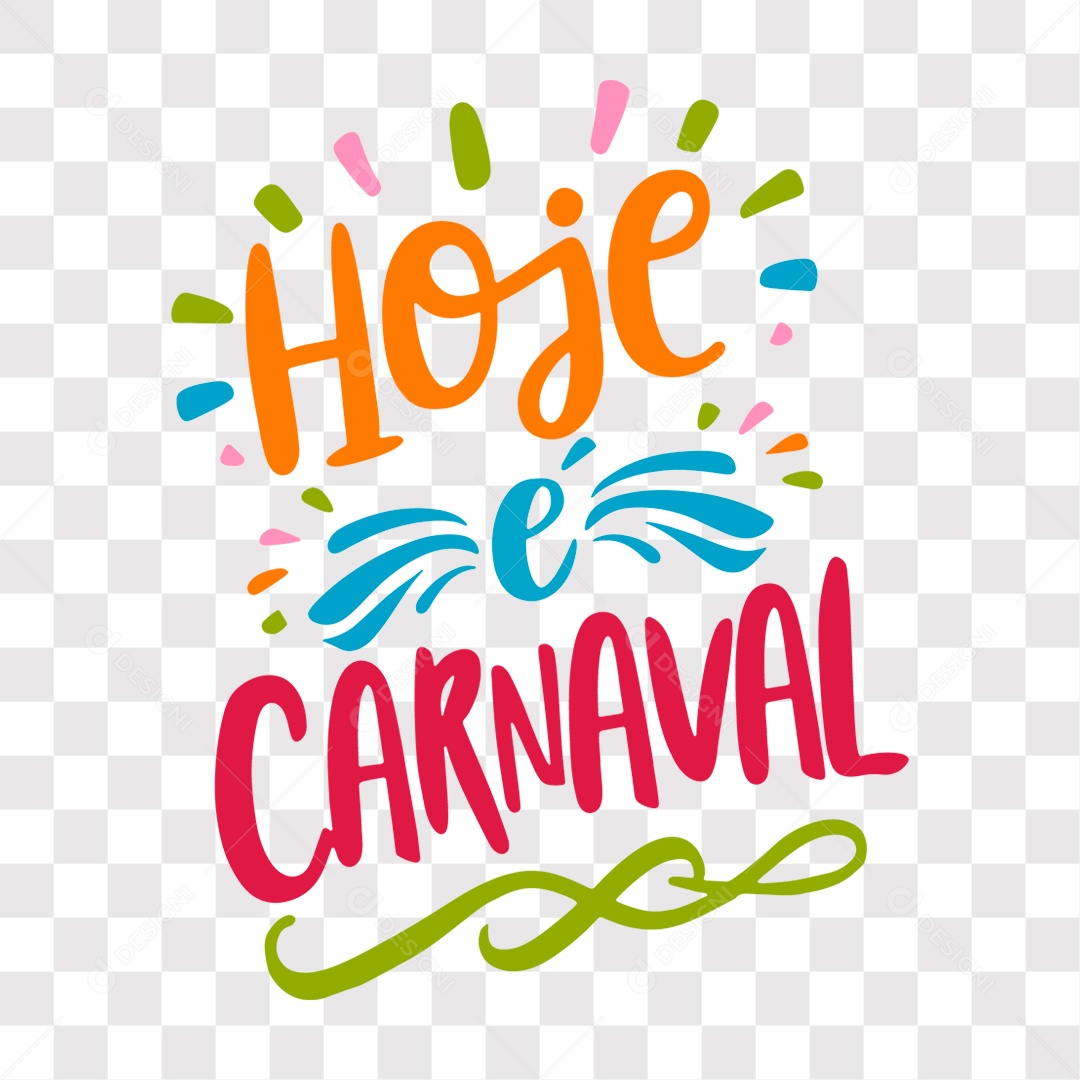 Lettering Hoje é Carnaval Texto Laranja Azul e Vermelho EPS + PNG